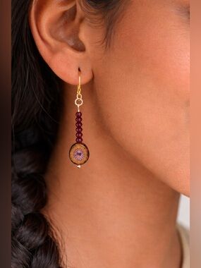 Gold and Brown stone Dangle Earrings
